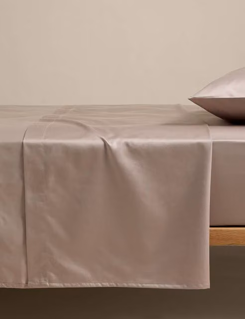 M&S Egyptian Cotton 400 Thread Count Mako Satin Silky Flat Sheet, Beige, W: 200 cm x D: 200 cm
