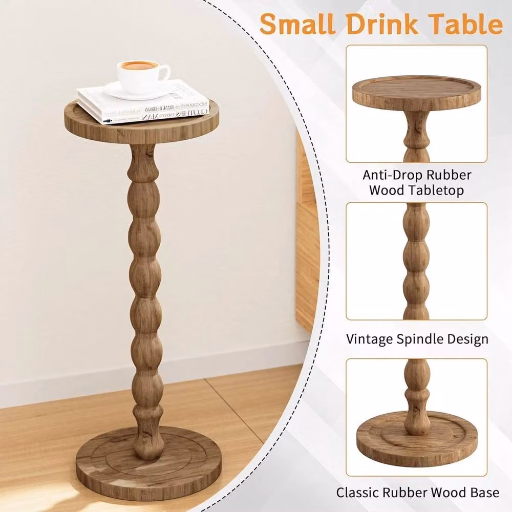 FORGEVIO Brown Wooden Round Side Table and Coffee Table – 3