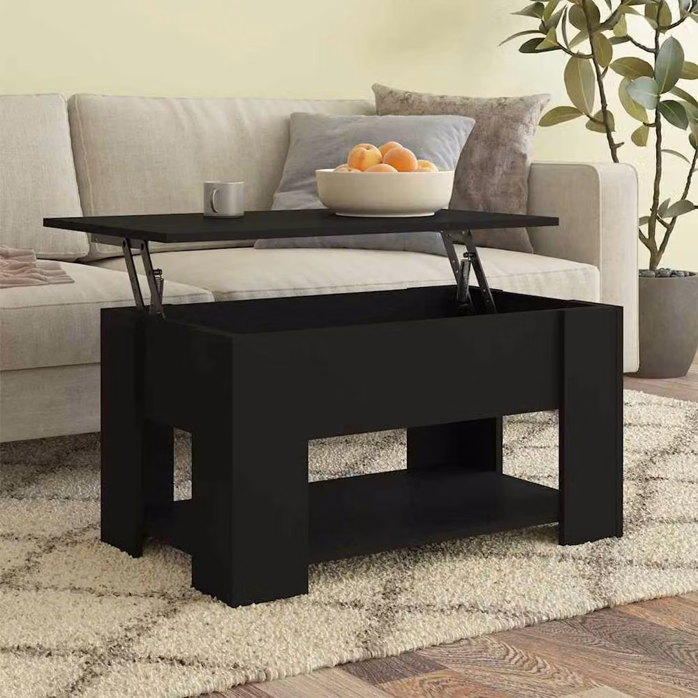 Berkfield Home Black Modern Rectangular Coffee Table with Lift Mechanism, W: 79 cm, D: 49 cm, H: 41 cm – 2