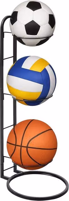 Nordara 3-Layer Metal Sports Ball Storage Rack and Basketball Football Organiser in Black – 1
