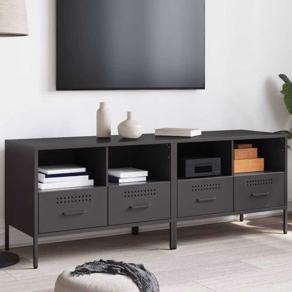 Berkfield Home Set of 2 Black Metal TV Cabinets, W/D/H: 68 x 39 x 50.5 cm – 2