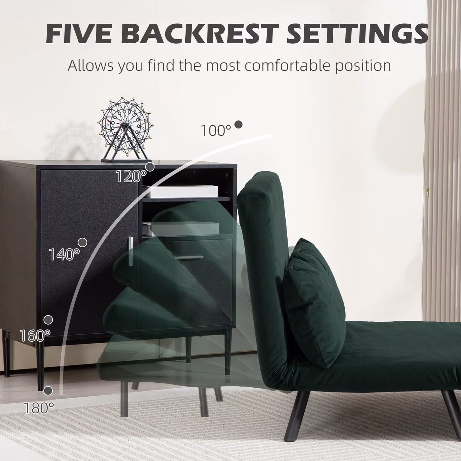 HOMCOM 4-in-1 Green Velvet Double Sofa Bed with Scatter Cushions and Metal Frame, 140 x 200 cm – 5