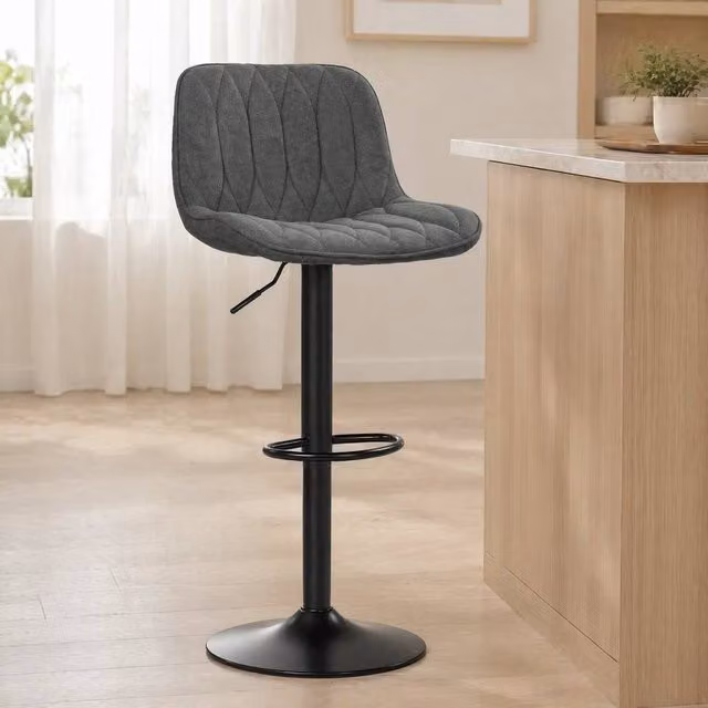 STILVORA Set of 2 Modern Swivel Bar Stools with Metal Frame in Charcoal Grey