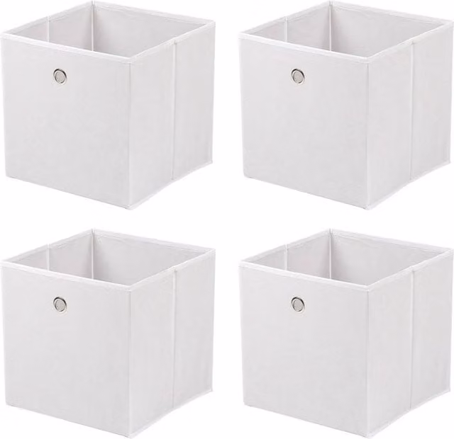 PAWNORA 4 Pack White Foldable Fabric Canvas Storage Cube Baskets