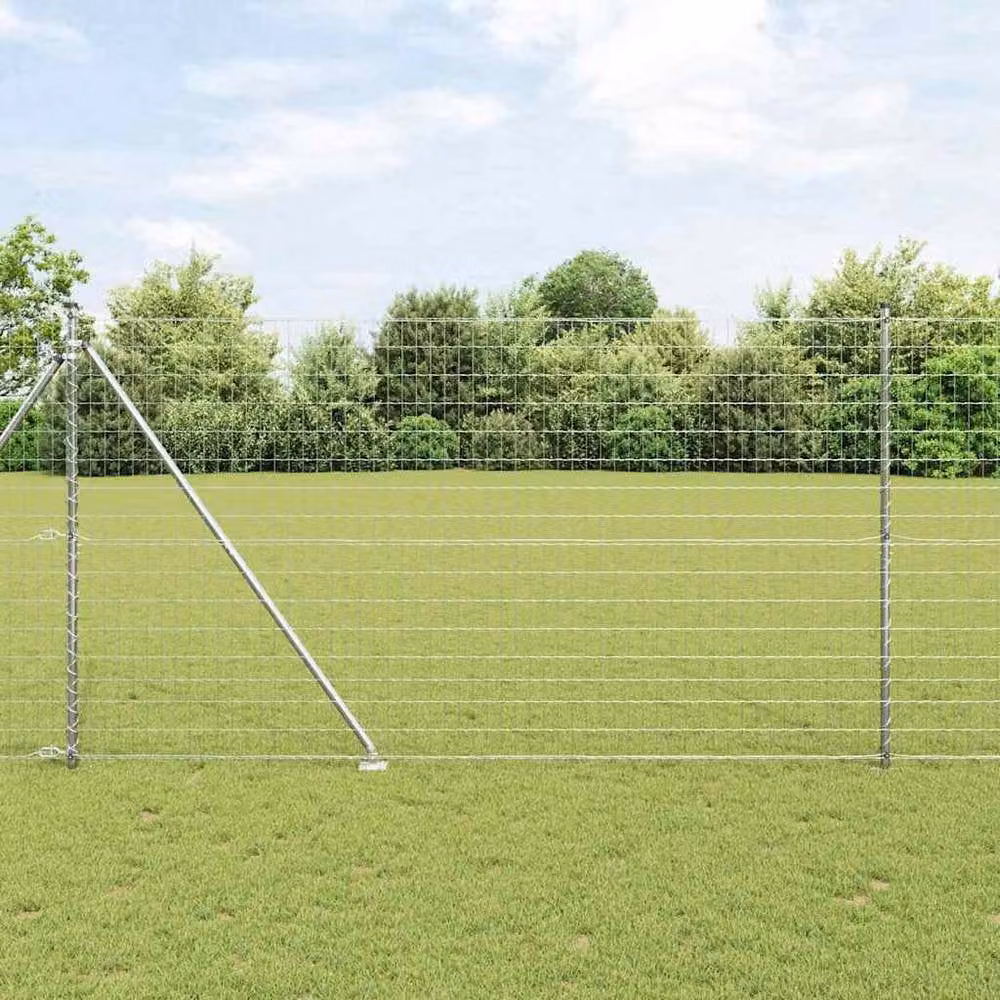 Berkfield Home Modern Euro Fence with 7 Spike Posts, Galvanised Steel, Silver, W: 10 m, H: 1.6 m – 2