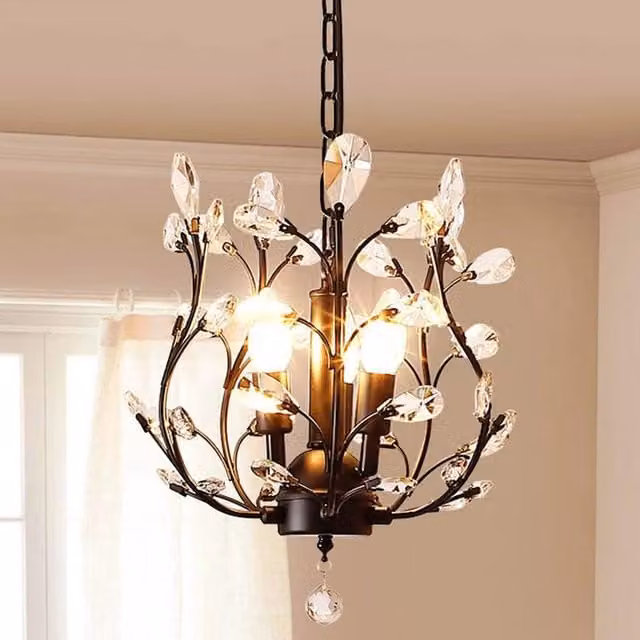 Garwarm Clear Crystal 3-Light Pendant Chandelier in Black with Transparent Glass for Living Rooms and Dining Rooms – 1