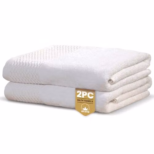 Rapport Home Eden Weave 2-Pack White Cotton Bath Towels, W: 70 cm, H: 120 cm – 2