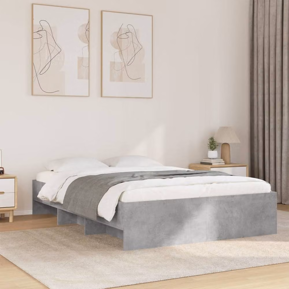 Berkfield Home Durable Bed Frame in Concrete Grey, W/D/H: 140 x 190 x 35 cm – 2