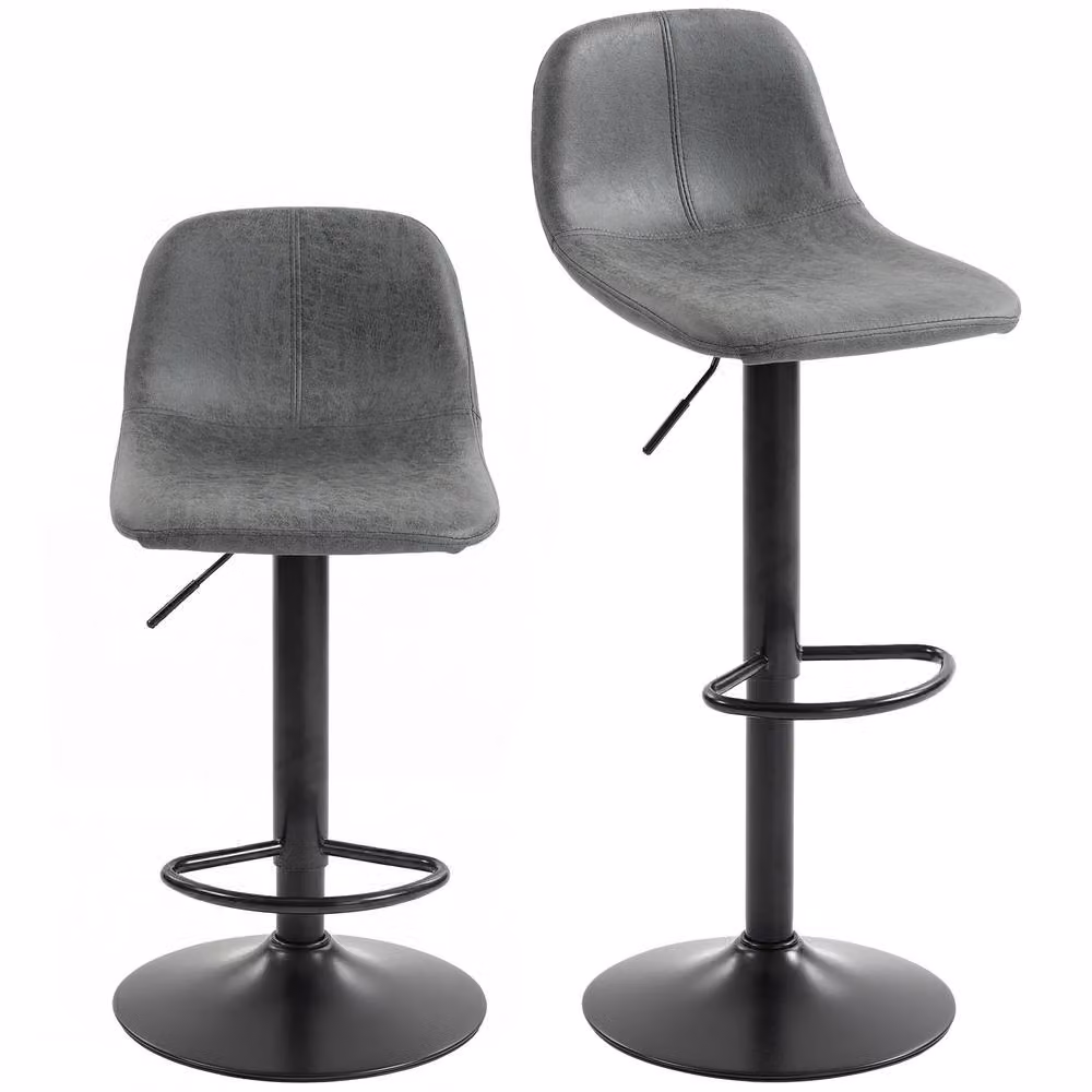 HOMCOM Set of 2 Modern Swivel Bar Stools in Grey Synthetic Leather – 2