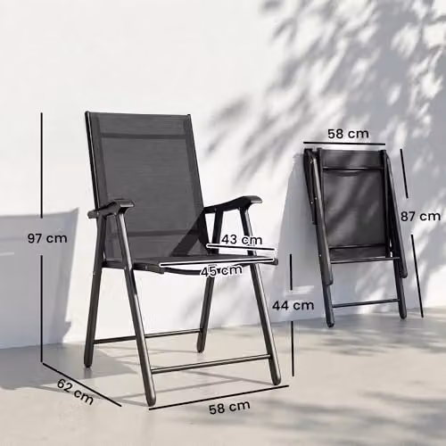 Outsunny Set of 4 Folding Garden Chairs with High Back and Armrests in Black – 3
