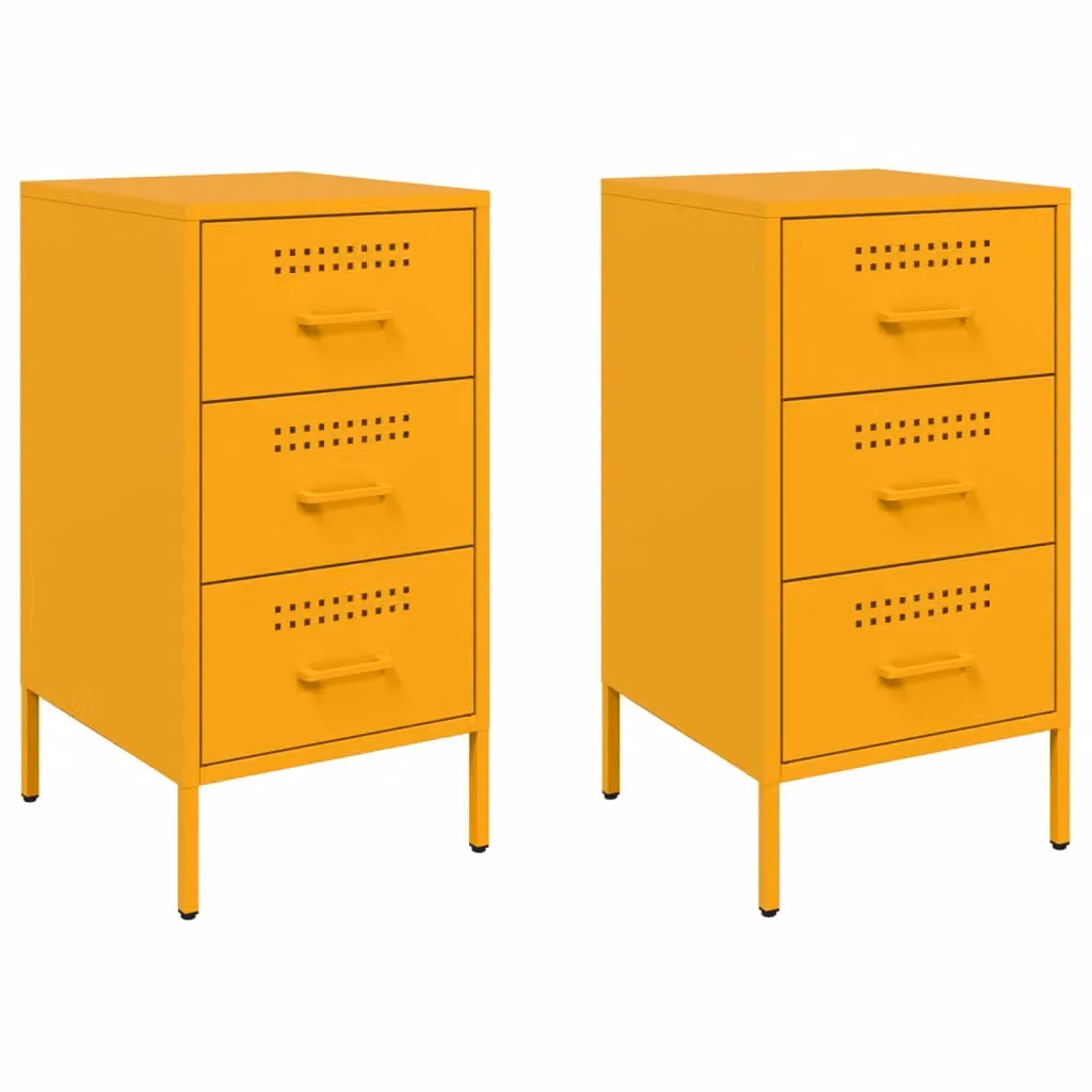 Berkfield Home Set of 2 Mustard Yellow Metal Bedside Cabinets, W/D/H: 36 x 39 x 68 cm – 2