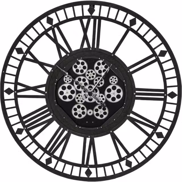 Libra Interiors Gibbons Grey Skeleton Moving Cog Wall Clock, Diameter: 90 cm – 1