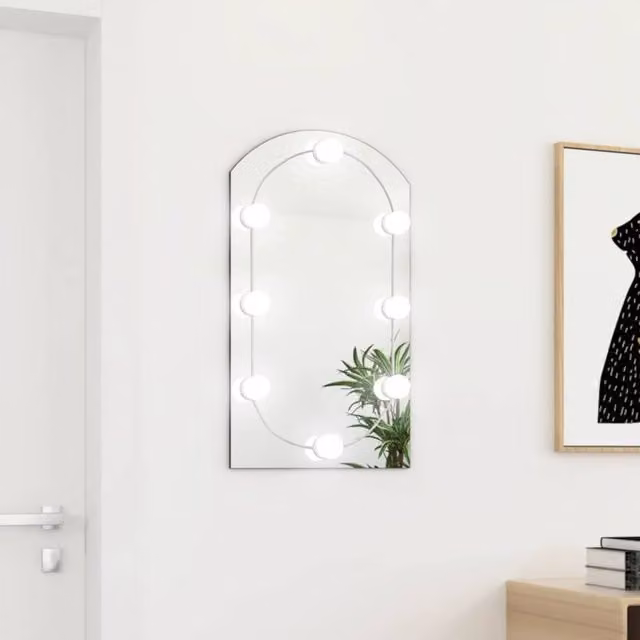 Berkfield Home Silver Glass Arch Wall Mirror with LED Lights W: 70 cm, H: 40 cm