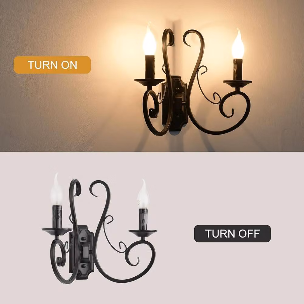 NIVOR Pack of 2 Vintage Antique Iron Wall Bedside Sconce Lamps in Black with White E14 Shade – 4