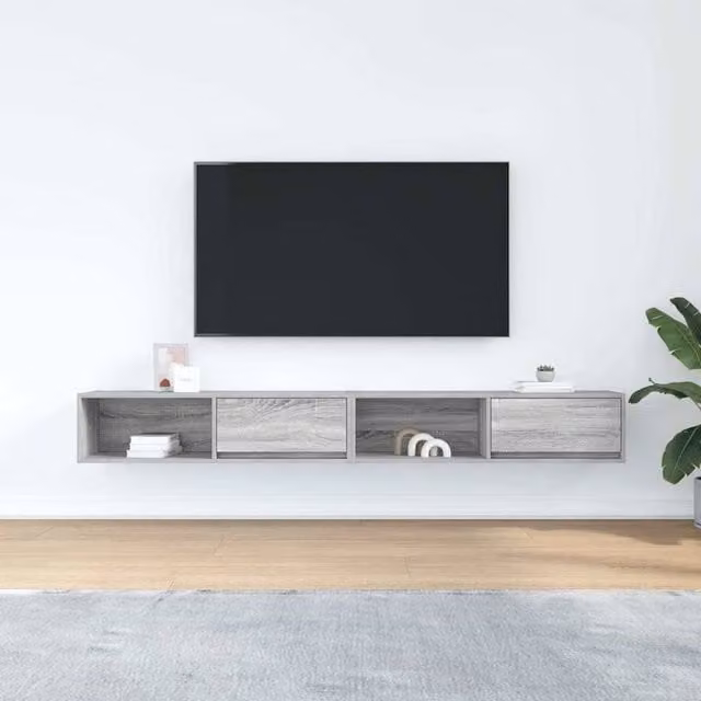 Berkfield Home Set of 2 Modern Grey Sonoma TV Cabinets in Engineered Wood, W: 100 cm, D: 31 cm, H: 25.5 cm – 1