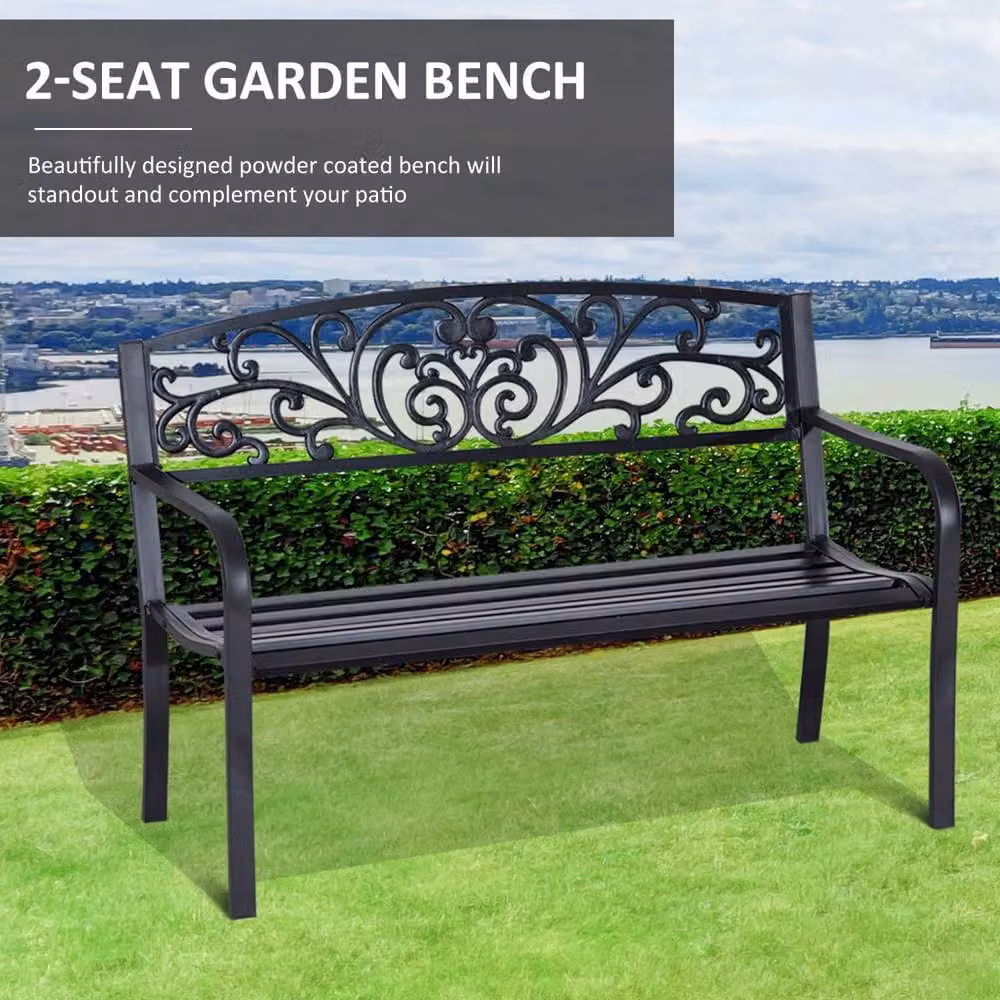 Wyld Haus Saradi Taro Black Steel 2 Seater Garden Bench – 4