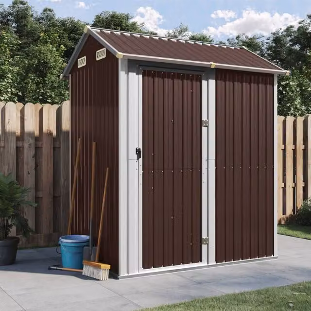 Berkfield Home Brown Galvanised Steel Garden Shed W/D/H: 192 x 152.5 x 237 cm – 1