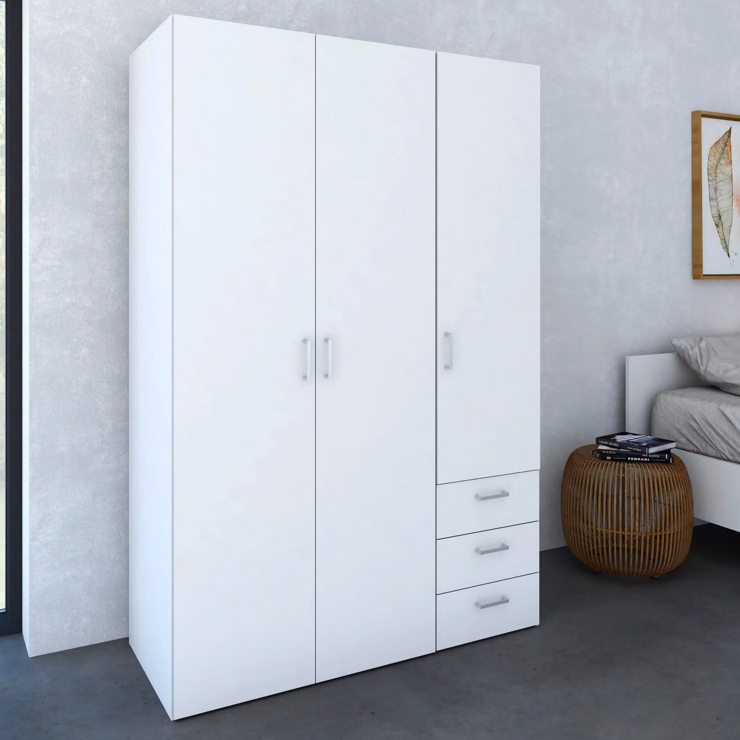 Furniture To Go Space Wardrobe with 3 Doors and 3 Drawers in White, Height: 200 cm – 2