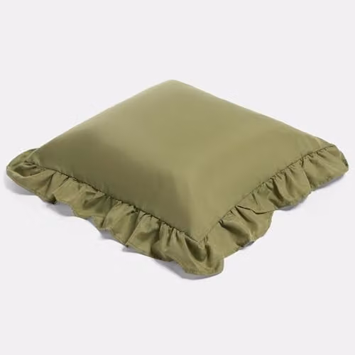 OHS Set of 2 Plain Faux Linen Frill Cushion Covers, Green, W/D/H: 45 x 45 x 45 cm – 4