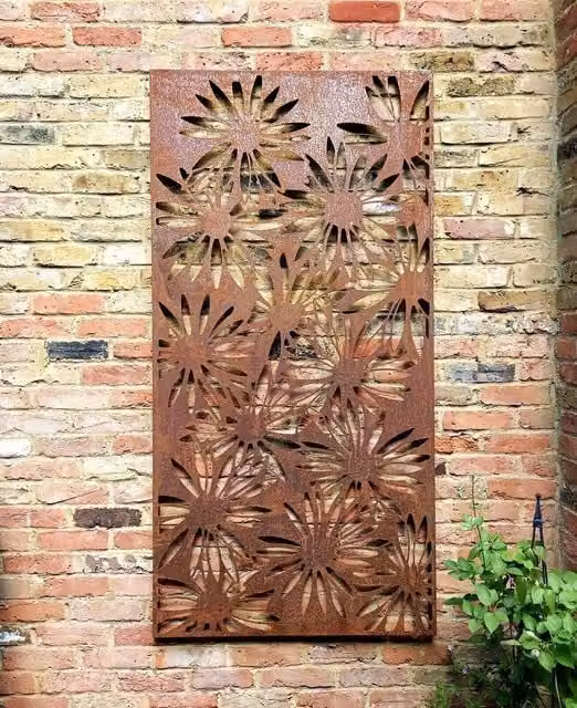 F&G Supplies Daisies Decorative Steel Garden Screen Wall Art, Grey, H: 180 cm x W: 90 cm