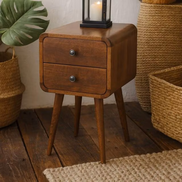 Wyld Haus Venzone Mini Mango Wood Bedside Table with 2 Drawers in Brown, W/D/H: 30 x 30 x 55 cm – 1