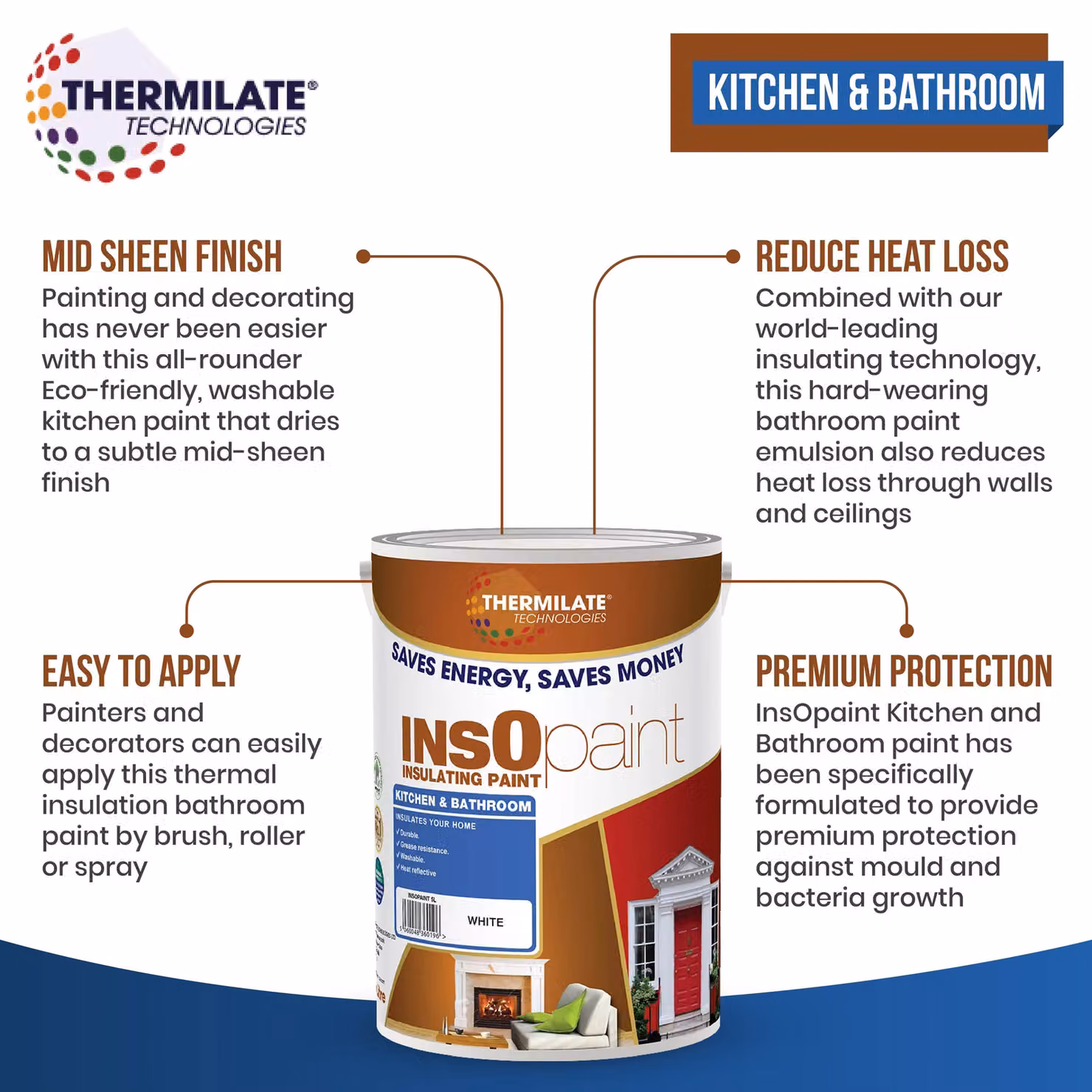 Thermilate Technologies Mould Resistant Kitchen and Bathroom Insulating Paint, Ultra White, 5L – 6