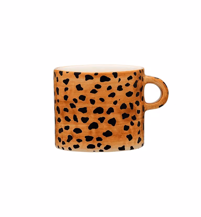 Anna + Nina Leopard Ceramic Tea Mug with Lid, Brown