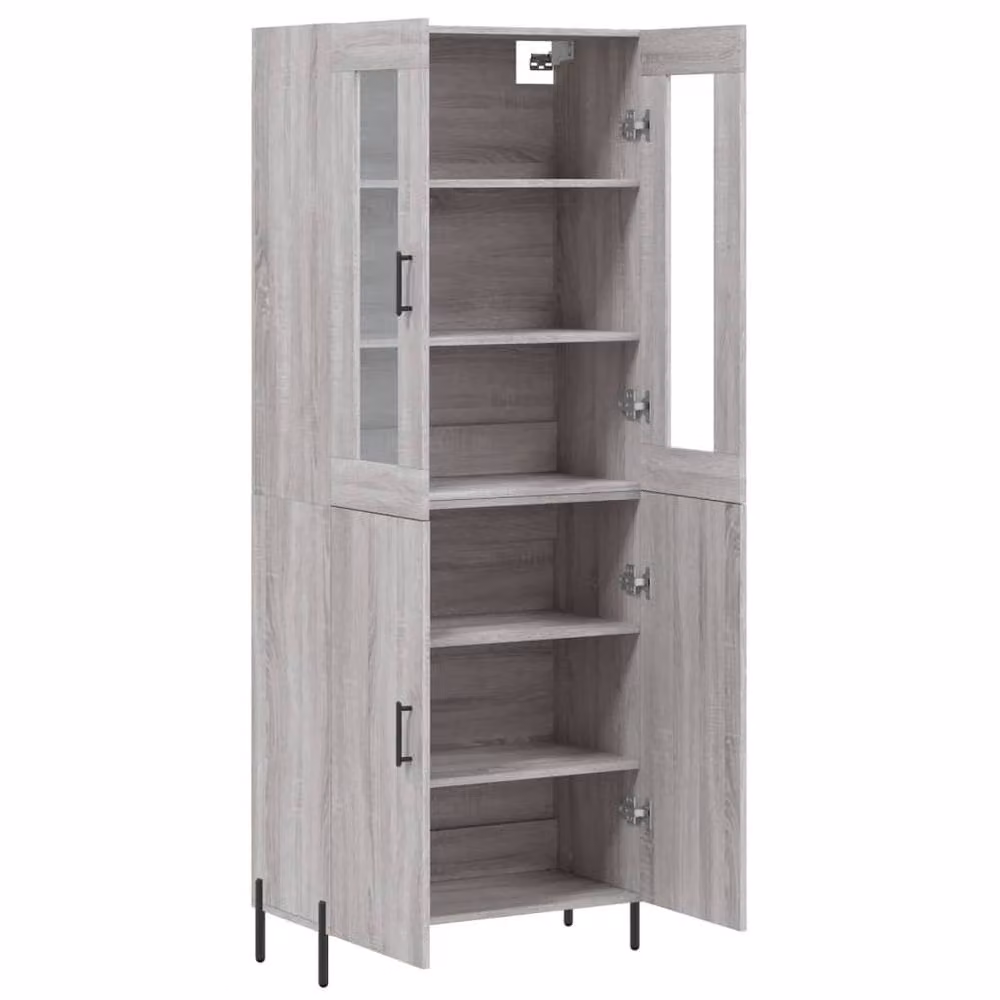 Berkfield Home Modern Grey Highboard with Glass Hinged Doors, W/D/H: 69.5 x 34 x 180 cm – 3