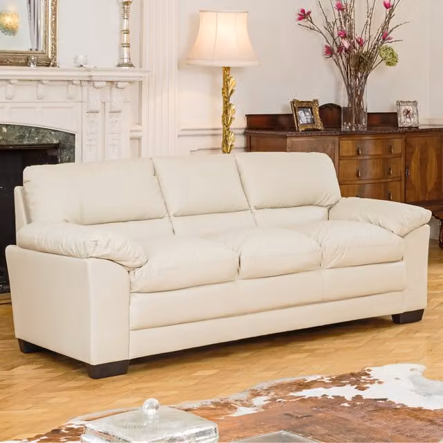 Artemis Home Genoa 3 Seat Sofabed in Beige and White with Synthetic Leather Upholstery and Solid Wood Frame