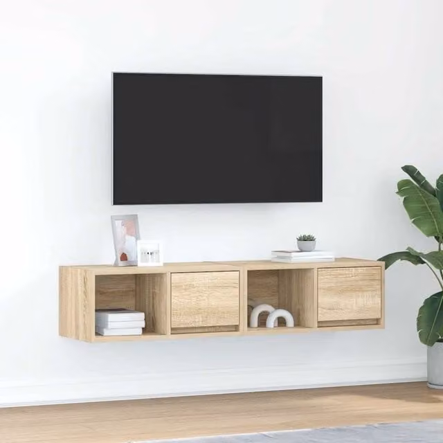 Berkfield Home Set of 2 Sonoma Oak TV Cabinets in Brown, W/D/H: 60 x 31 x 25.5 cm – 1