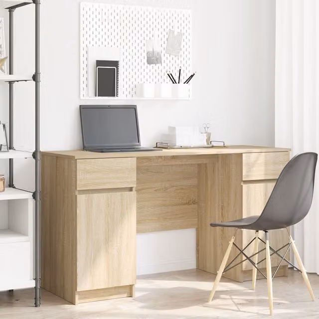 Berkfield Sonoma Oak Writing Desk in Brown, W/D/H: 140 x 49 x 76 cm – 1
