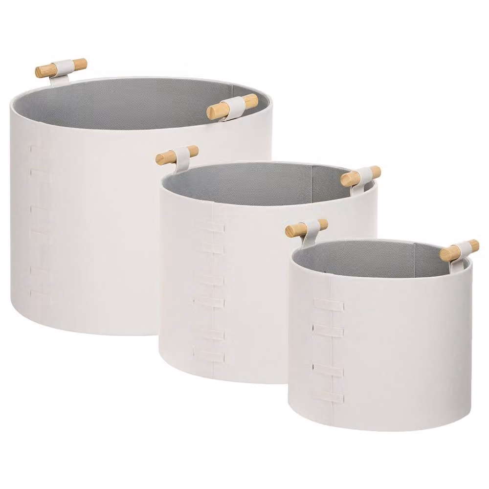 Wyld and Coco 3-Piece White Faux Leather Storage Baskets with Handles – 2
