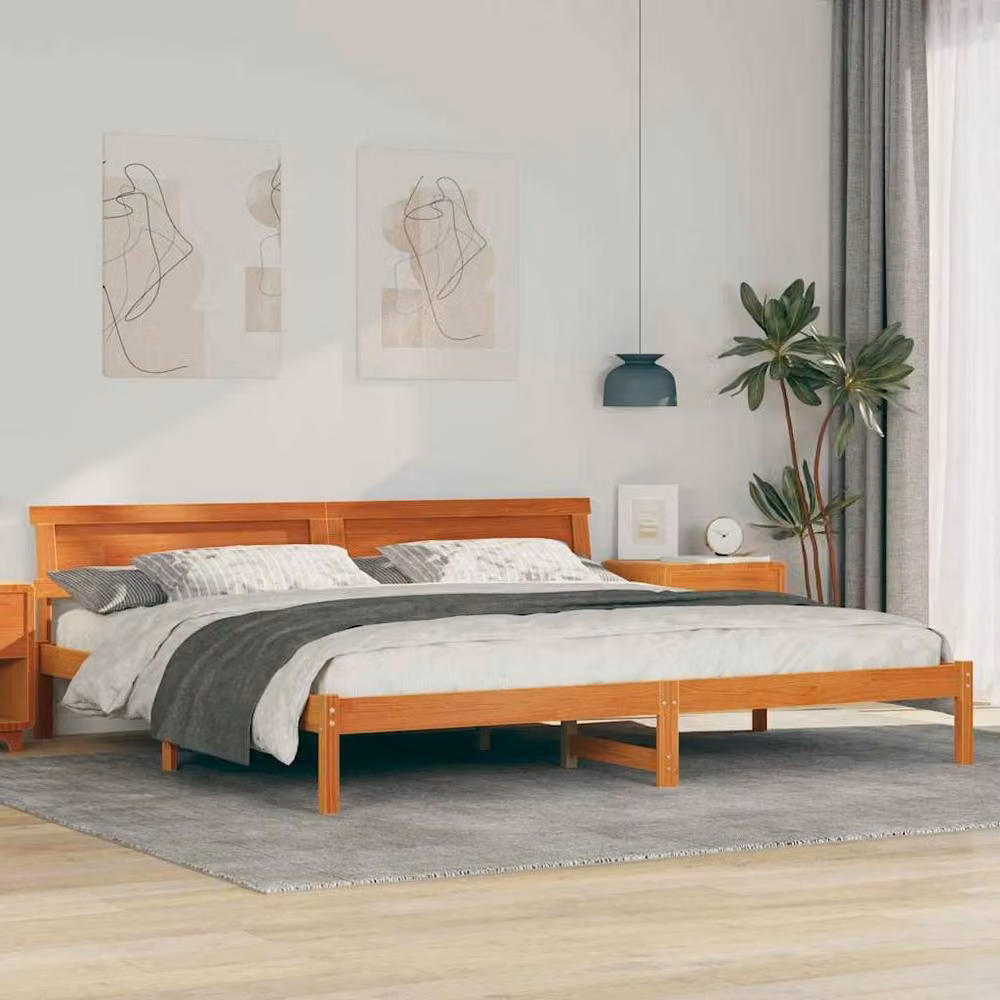 Berkfield Home Modern Solid Wood Bed with LED Strip Lights and Headboard in Brown, 200 x 200 cm – 2