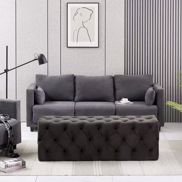 Life Interiors Melia Large Single Velvet Ottoman Bench in Charcoal Grey