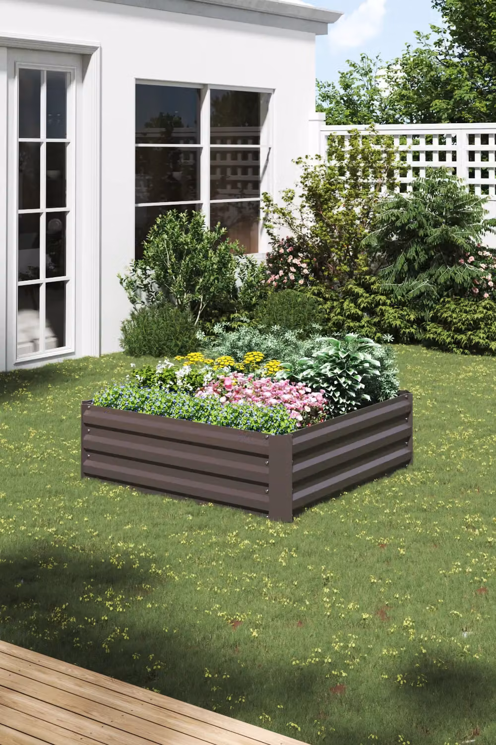 H&O Direct Square Raised Galvanised Steel Garden Bed Planter Box in Brown W/D/H: 100 x 100 x 30 cm – 2