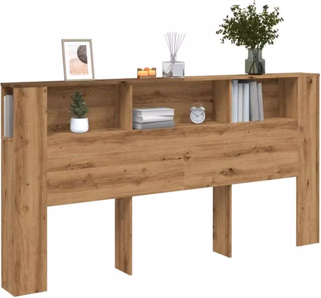 Berkfield Home Artisan Oak Headboard Cabinet in Brown, W/D/H: 200 x 18.5 x 102.5 cm