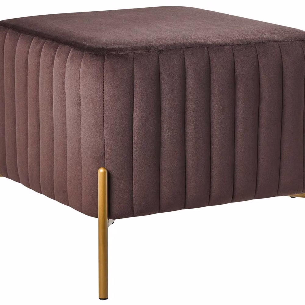 Wyld and Coco Glamour Velvet Footstool in Dark Brown with Gold Legs, W/D/H: 47 x 47 x 47 cm – 2