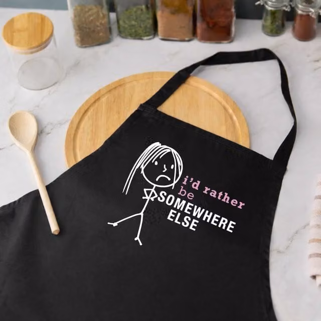 60 Second Makeover Women's I'd Rather Be Somewhere Else Apron in Black