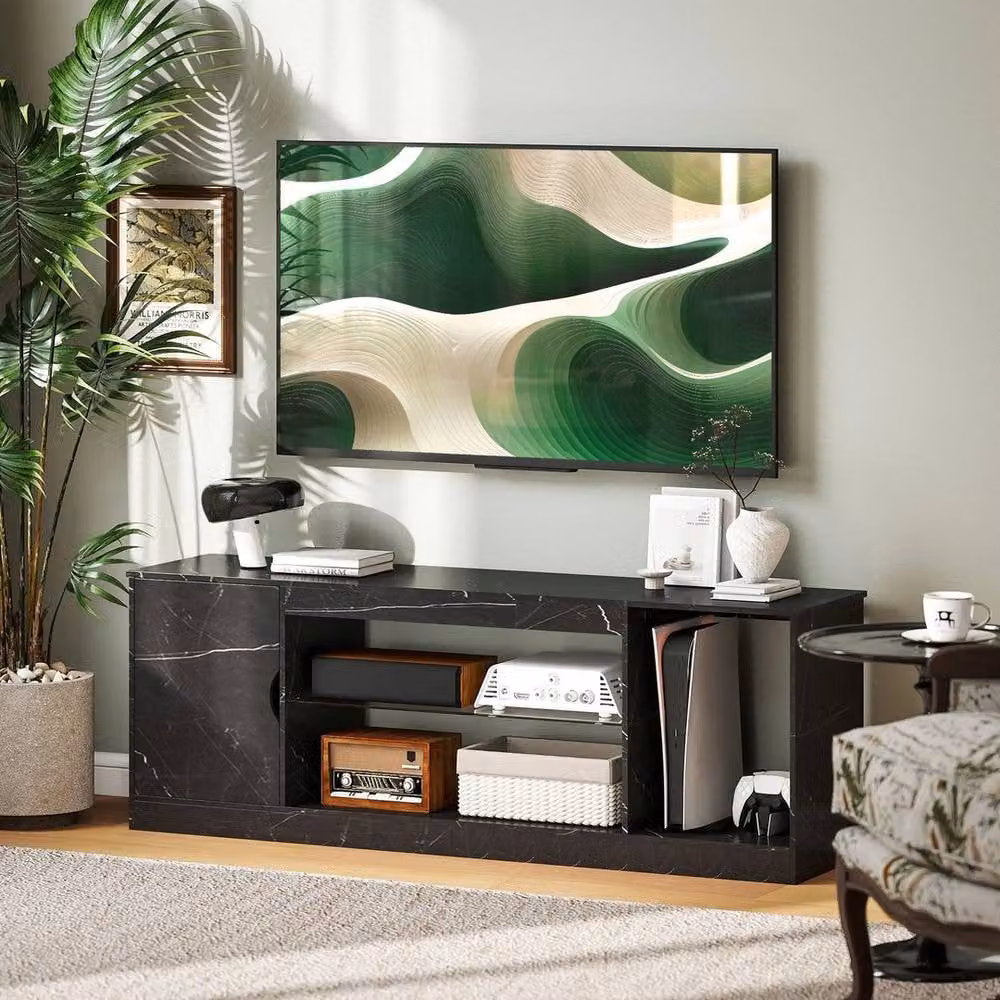 KORVIXA Modern Marble Effect TV Stand Cabinet in Black, W/D/H: 100 x 100 x 100 cm – 5