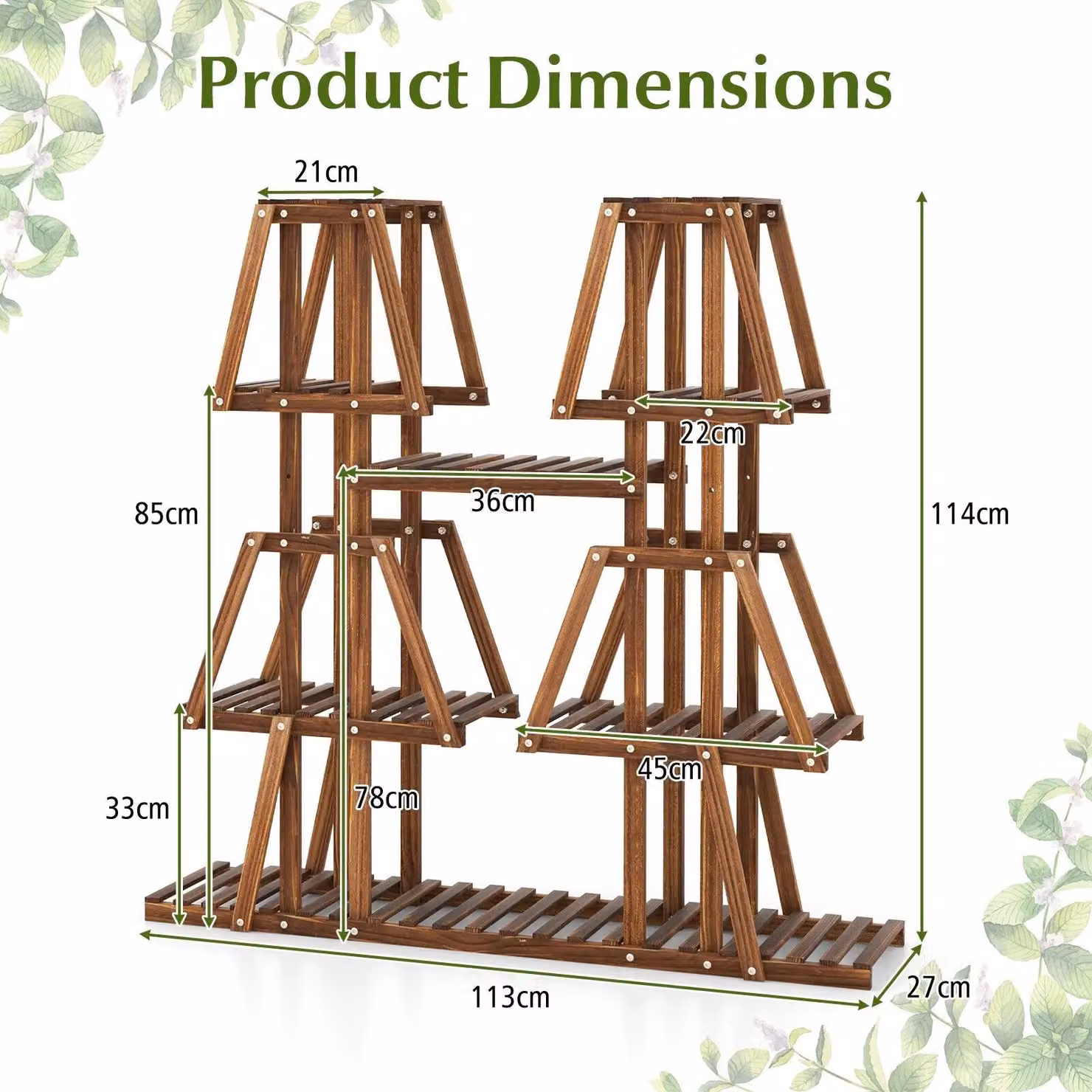 Costway 5-Tier Wood Plant Stand in Brown, Ladder Style Flowerpot Holder for 10 Pots – 2