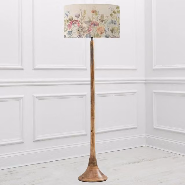 Voyage Maison Kinross Floor Lamp with Patrice Eva Fabric Lampshade in Beige and Multicolour – 1