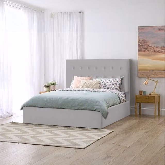 Desire Deco Serena Upholstered Storage Bed in Silver Velvet Fabric, 120 x 200 cm