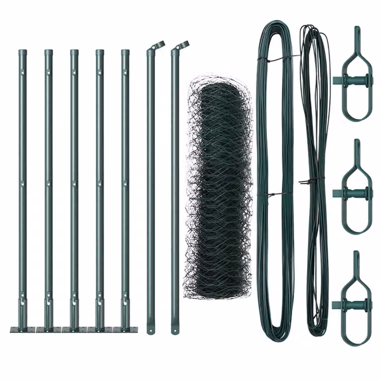 Berkfield Home Green PVC-Coated Steel Hexagon In-Ground Fence, W: 0.5 m, L: 10 m