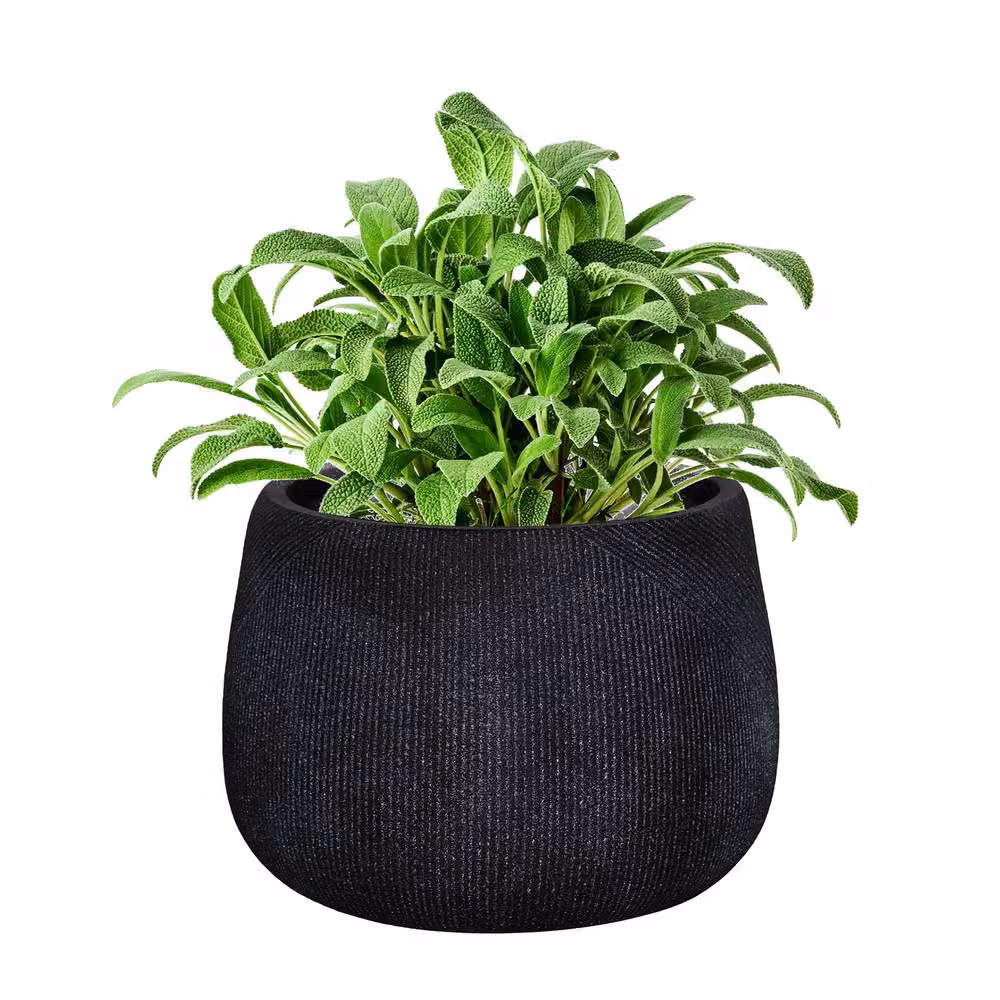 Dibor Small Grey Symmetry Stripe Fibre Clay Indoor Outdoor Garden Planter, H: 20 cm, Dia: 29 cm – 2