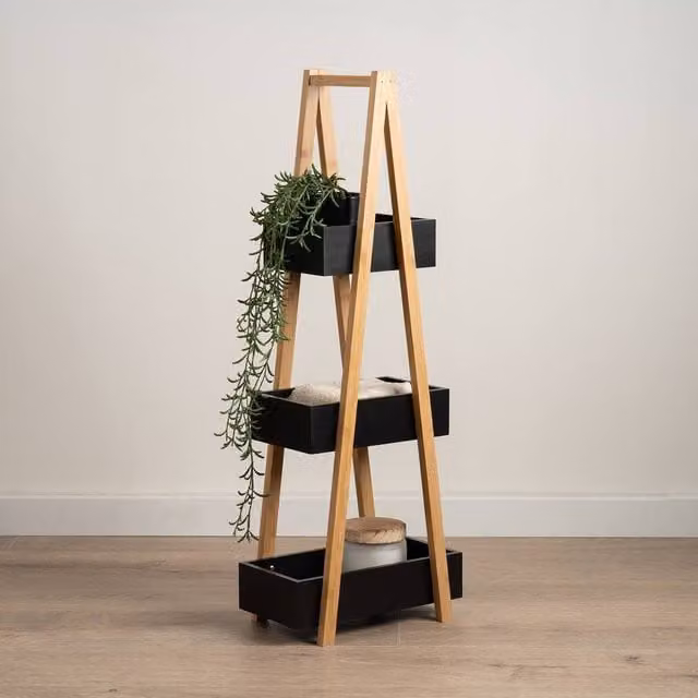 Scottish Everlastings Ltd Black Bamboo Wood Freestanding Ladder Bathroom Caddy – 1