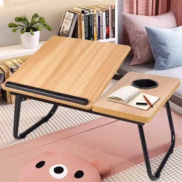 Kelvenix Folding Laptop Table in Brown Walnut with Tilting Top – 1