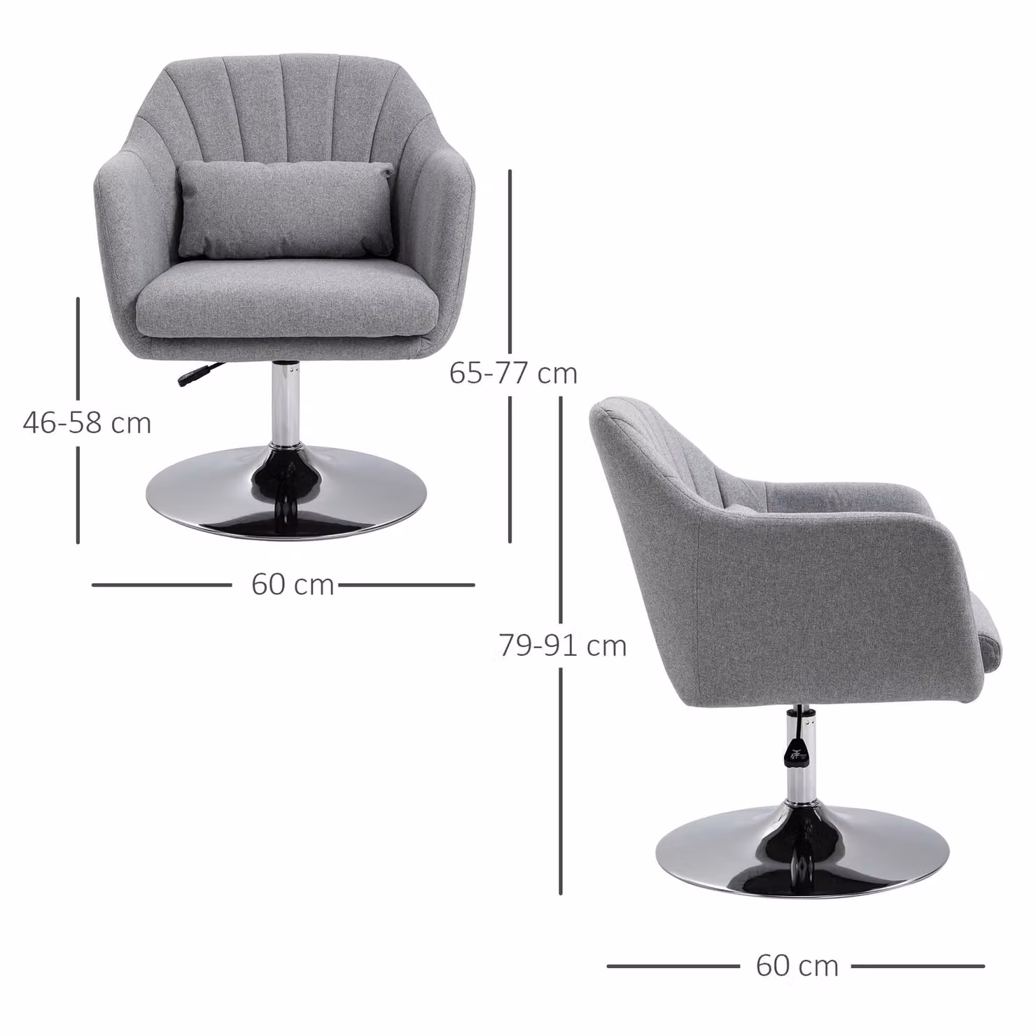 HOMCOM Retro Linen Swivel Tub Chair with Metal Frame in Grey – 3