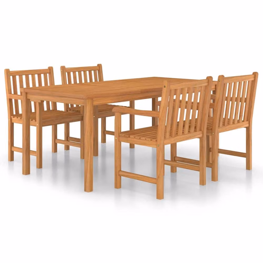 Berkfield Home 5 Piece Garden Dining Set in Brown Solid Lacquered Teak Wood – 2