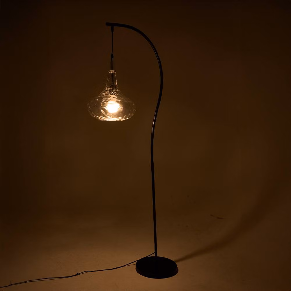 Living and Home Black Curved Arch Floor Lamp with Transparent Textured Glass Shade – 4