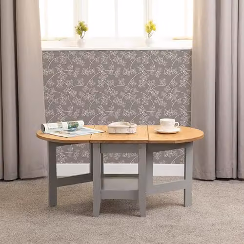 Seconique Santos Drop Leaf Coffee Table in Grey and Waxed Pine – 2